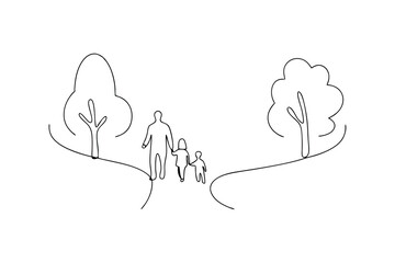Family walking in park line drawing simple illustration