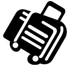 Black and white vector illustration of a rolling suitcase, travel luggage icon