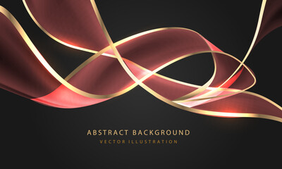 Abstract pink gold ribbon curve wave luxury overlap on black design modern background vector