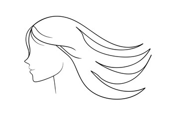 Woman profile line drawing long hair blowing wind