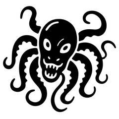 Black and white scary octopus illustration, vector design element