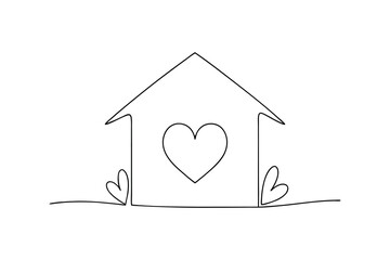 Simple line drawing house with heart home sweet home