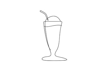 Single line drawing of a delicious ice cream soda