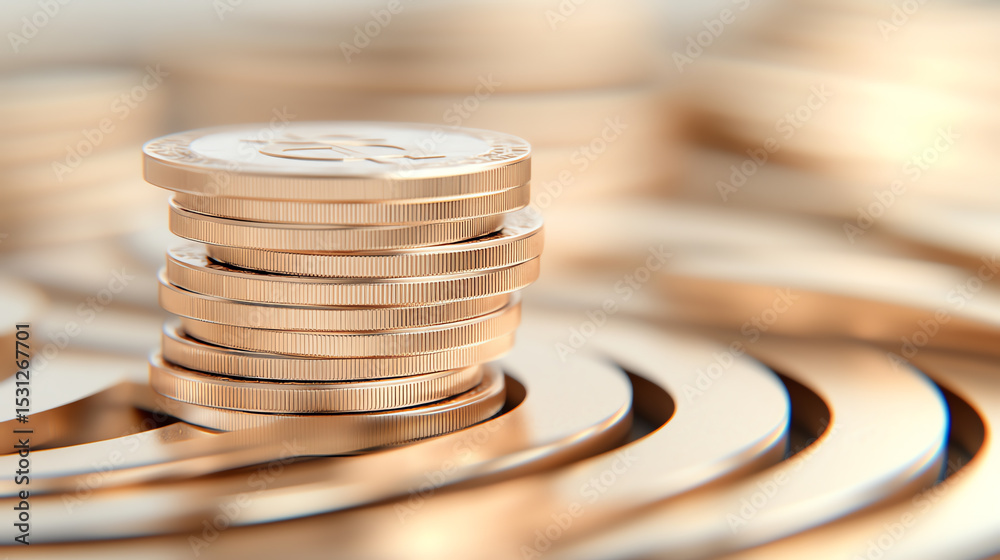 Poster A close-up view of stacked coins with a blurred background highlights the importance of finance and investment.