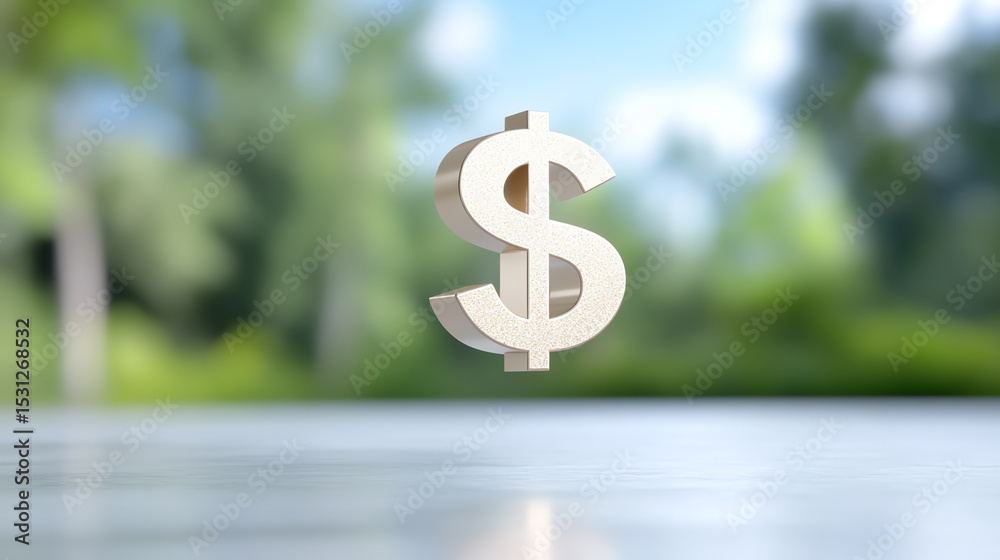 Poster a floating dollar symbol with a blurred natural background, representing financial growth and prospe