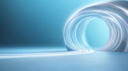 A futuristic abstract tunnel illuminated with bright blue light showcases innovation and digital advancement.
