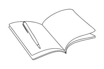 Open notebook with pen line drawing simple illustration