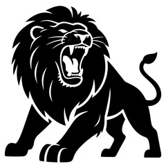 Roaring Lion Vector Illustration, Black and White, Aggressive Design Element