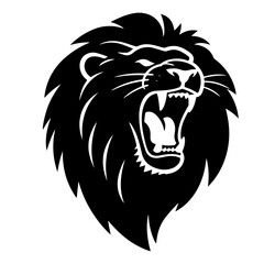 Roaring Lion Head, Black and White Vector Illustration