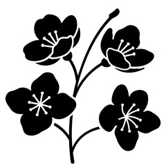 Black and White Floral Illustration: Simple Stylized Blossoms Vector Design Element