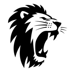 Roaring Lion Head, Black and White Vector Illustration
