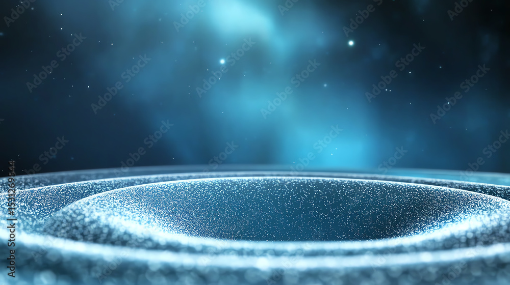 Poster A mesmerizing blue vortex pattern with sparkling particles creating a cosmic atmosphere, perfect for tech and science-themed projects.