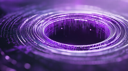 A mesmerizing abstract design showcasing swirling purple light patterns, creating a digital vortex effect.