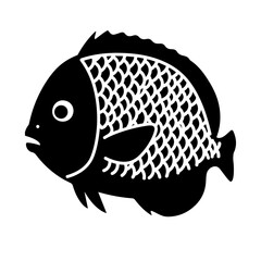 Black and white stylized fish illustration, vector design element