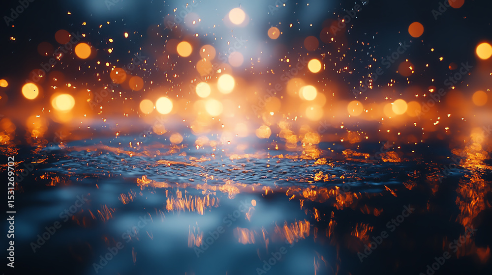 Poster a mesmerizing display of shimmering water droplets reflecting vibrant colors in a soothing and tranq