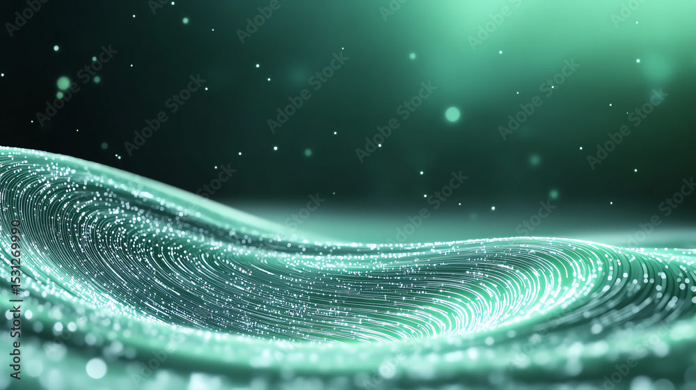 Poster a mesmerizing wave of shimmering green light creating a serene underwater atmosphere, perfect for na