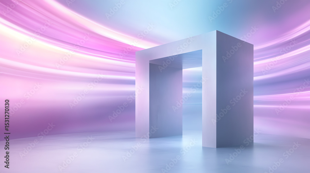 Aufkleber a modern abstract structure with soft pastel colors and dynamic light trails, evoking a sense of cre