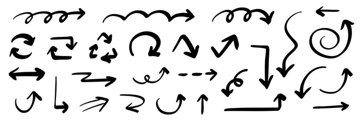 ベクターのペンの手書きの矢印セット 白黒