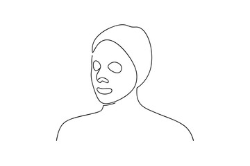 Woman with sheet mask line drawing minimalist beauty skincare