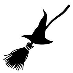 Witch on a broomstick silhouette, Halloween vector illustration