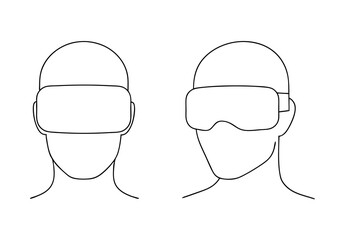 Two line drawings of heads wearing vr headsets