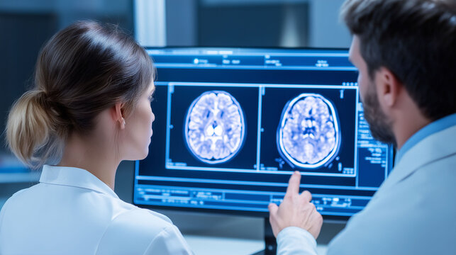 Hippocampus MRI scan. Medical team reviewing MRI results of the hippocampus on Day 3.