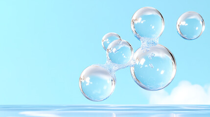A serene image of floating bubbles against a clear blue sky, symbolizing purity, freshness, and the beauty of nature.