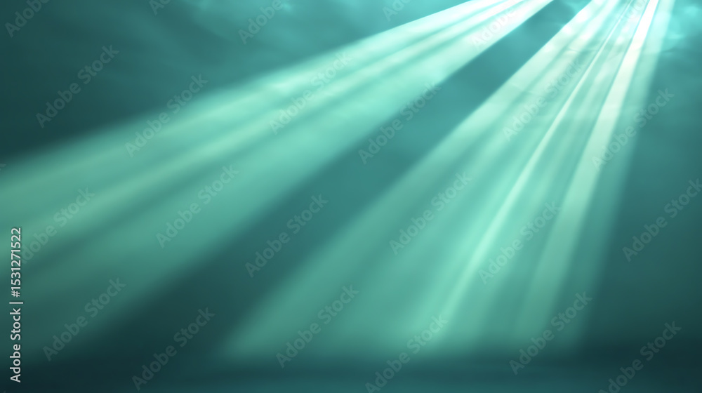 Poster a serene underwater scene featuring rays of light illuminating the tranquil ocean depths, creating a