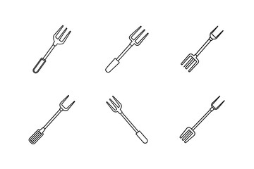 handheld garden fork with four tines vector icon silhouette