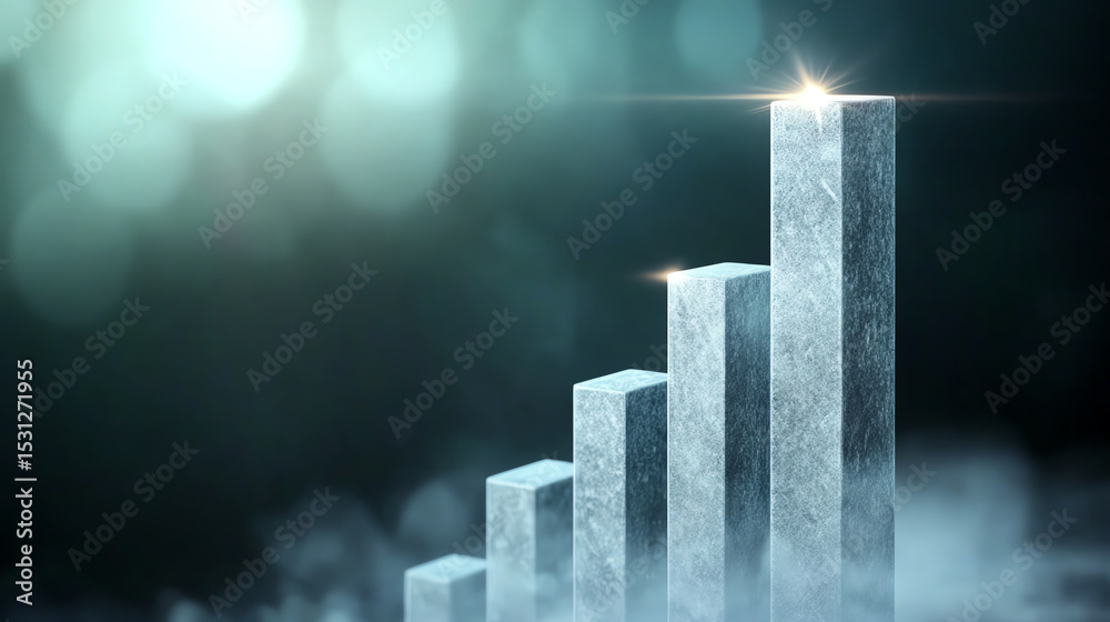 Poster a sleek, modern bar graph in a misty background, symbolizing growth and progress in business perform