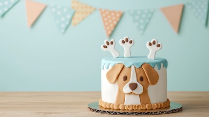 Adorable dog-themed cake with icing and paw print decorations perfect for pets birthday and celebration events