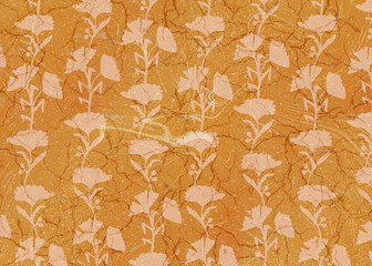 Abstract Floral Pattern on Orange Marble Texture