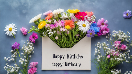 A charming envelope filled with vibrant flowers brings joy to a birthday celebration Generative AI