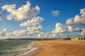 Wide sandy beach on Atlantic Ocean coast, Figueira da Foz, Portugal