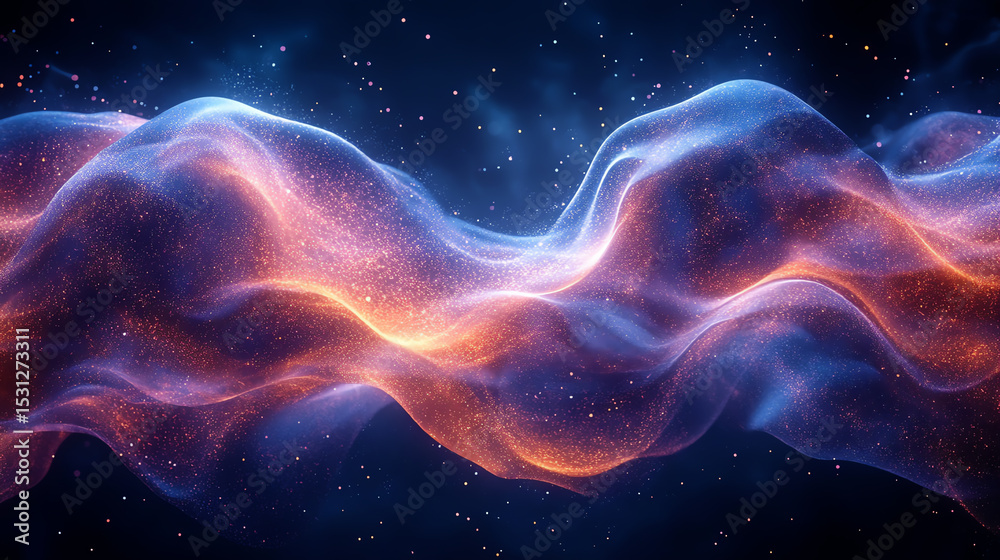 Poster a stunning visual representation of cosmic waves, showcasing vibrant colors and ethereal forms again