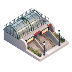 vector of an urban subway station entrance and underground tunnel layout in clean isometric view, white background
