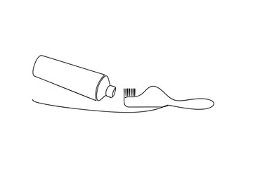 Simple line drawing toothbrush and toothpaste tube