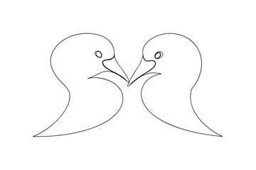 Two birds kissing line drawing minimalist art romantic love