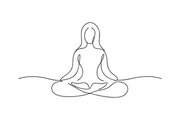 Woman meditating yoga pose single line drawing illustration