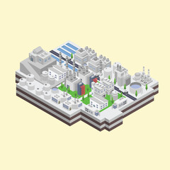 Industrial Cityscape, Digital Illustration, Modern Environment, Aerial View, Urban Planning Concept