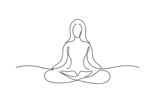 Woman meditating yoga pose single line drawing illustration
