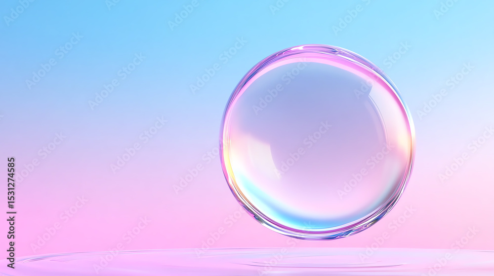 Poster A vibrant soap bubble floating gently in a pastel-colored background, capturing light and creating a mesmerizing visual effect.