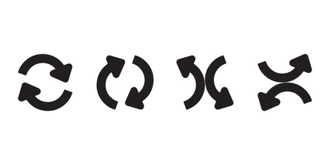 Set of four black arrow icons isolated on white background