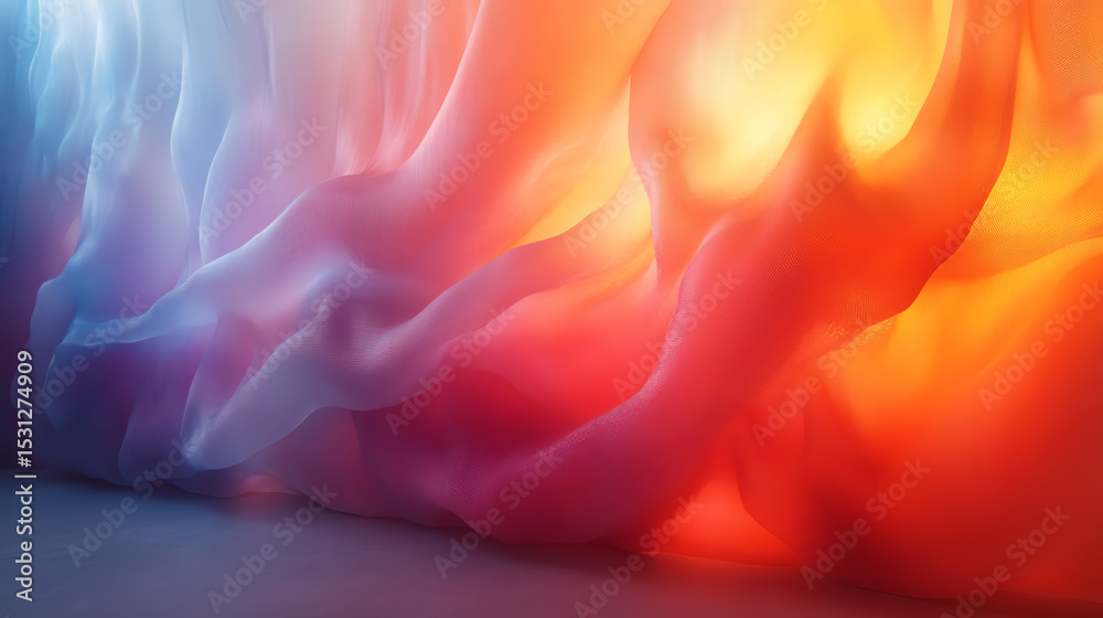 Poster Abstract design featuring flowing fabric-like textures in vibrant colors of blue, pink, and orange, creating a dynamic visual effect.