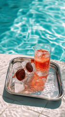 Chilling by the sparkling water, a cool drink and trendy shades await the perfect afternoon Generative AI