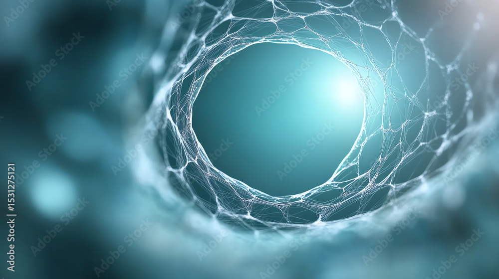 Poster Abstract representation of cellular structure with intricate patterns and vibrant light, showcasing the beauty of biological science.
