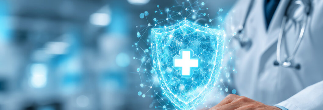 doctor using a laptop computer,Digital health and medical technology concept.	
