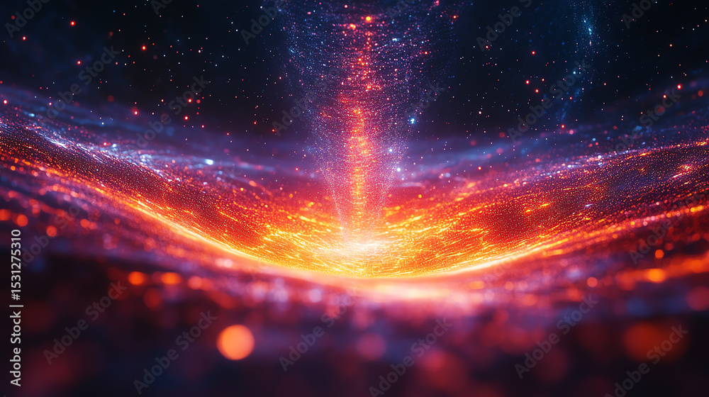 Poster an abstract representation of a cosmic phenomenon, showcasing swirling lights and energy emanating f
