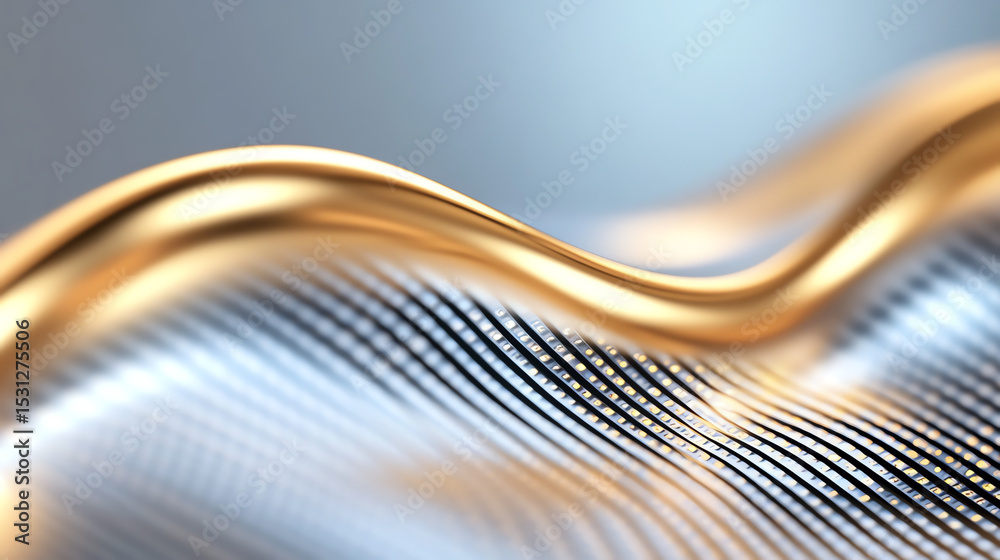 Poster An elegant abstract design featuring flowing gold and silver lines creating a modern, dynamic texture.