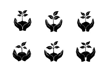 hands holding a seedling vector silhouette